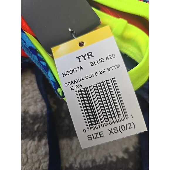 TYR Womens Blue/neon Oceania Crosscutfit Tie Workout Bikini Sz XS New - Picture 3 of 4